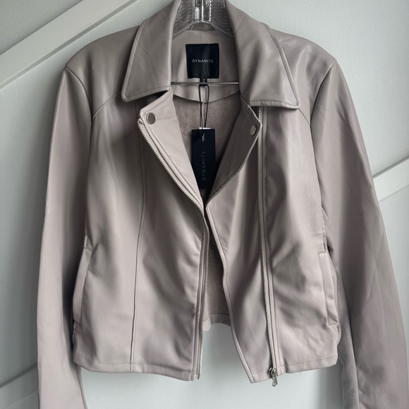 Dynamite Women's Faux Leather Moto Suede Biker Jacket Grey Dove size M - Picture 3 of 8